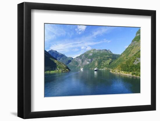 Cruiseships Moored at the Head of Geirangerfjord by the Village of Geiranger, Norway, Scandinavia-Amanda Hall-Framed Photographic Print