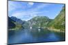 Cruiseships Moored at the Head of Geirangerfjord by the Village of Geiranger, Norway, Scandinavia-Amanda Hall-Mounted Photographic Print