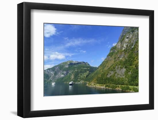 Cruiseships Moored at the Head of Geirangerfjord by the Village of Geiranger, Norway, Scandinavia-Amanda Hall-Framed Photographic Print