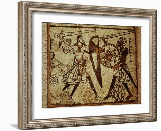 Crusader and Moor in Combat, Mosaic, 12th century Romanesque-null-Framed Photographic Print