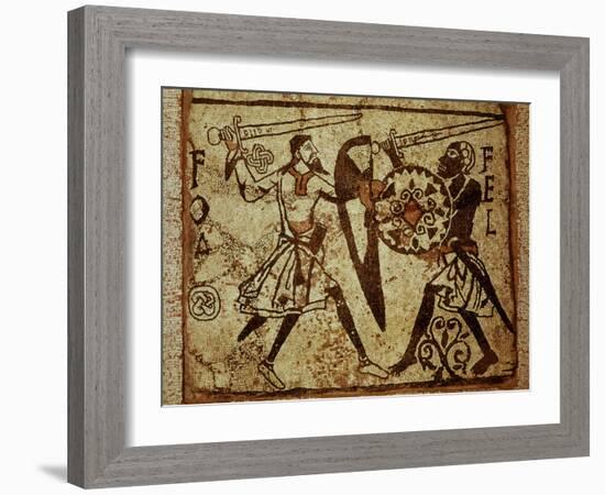 Crusader and Moor in Combat, Mosaic, 12th century Romanesque-null-Framed Photographic Print