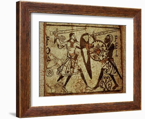 Crusader and Moor in Combat, Mosaic, 12th century Romanesque-null-Framed Photographic Print