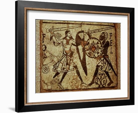 Crusader and Moor in Combat, Mosaic, 12th century Romanesque-null-Framed Photographic Print