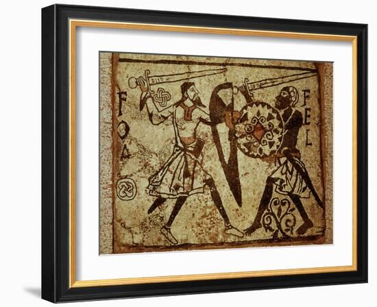 Crusader and Moor in Combat, Mosaic, 12th century Romanesque-null-Framed Photographic Print