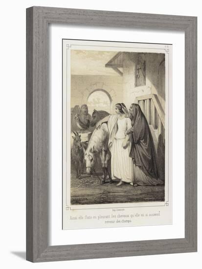 Crying, She Stroked the Horses That She So Often Saw Returning from the Fields-null-Framed Giclee Print