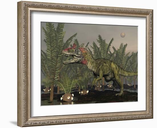 Cryolophosaurus Dinosaur in Prehistoric Wetlands-Stocktrek Images-Framed Art Print