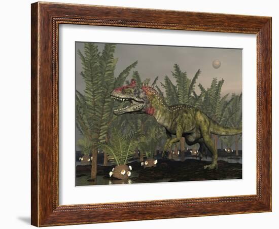 Cryolophosaurus Dinosaur in Prehistoric Wetlands-Stocktrek Images-Framed Art Print