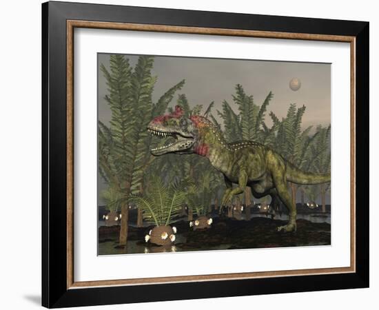 Cryolophosaurus Dinosaur in Prehistoric Wetlands-Stocktrek Images-Framed Art Print