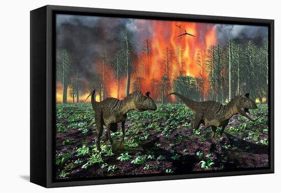Cryolophosaurus Dinosaurs Fleeing from a Deadly Forest Fire-null-Framed Stretched Canvas