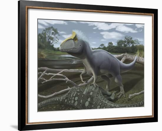 Cryolophosaurus Standing over it's Prey-Stocktrek Images-Framed Art Print