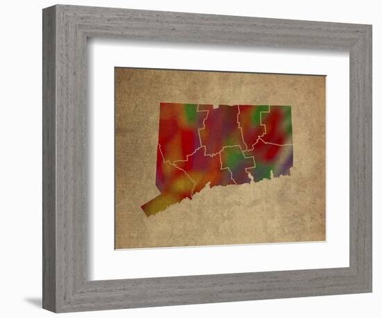 CT Colorful Counties-Red Atlas Designs-Framed Giclee Print