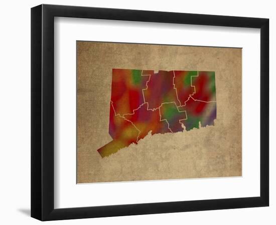 CT Colorful Counties-Red Atlas Designs-Framed Giclee Print