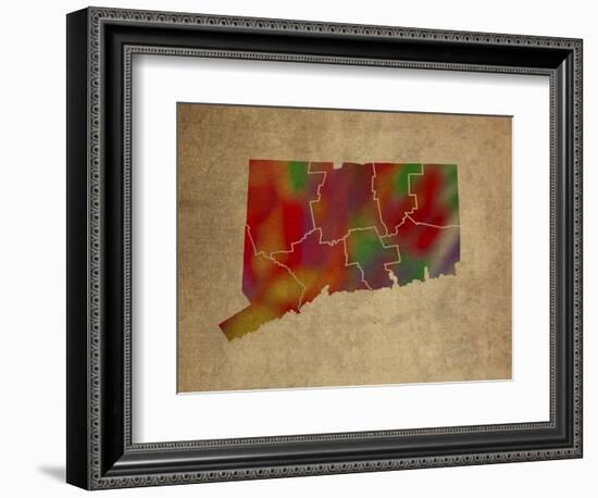 CT Colorful Counties-Red Atlas Designs-Framed Giclee Print