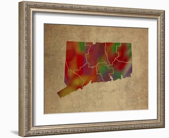 CT Colorful Counties-Red Atlas Designs-Framed Giclee Print