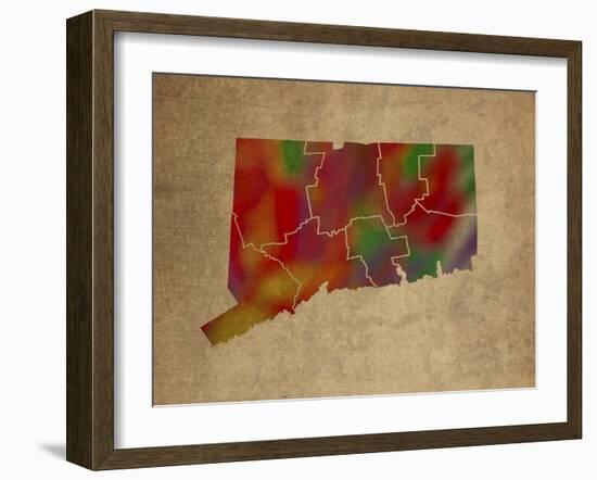 CT Colorful Counties-Red Atlas Designs-Framed Giclee Print