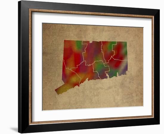 CT Colorful Counties-Red Atlas Designs-Framed Giclee Print