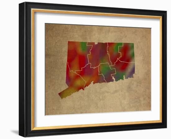 CT Colorful Counties-Red Atlas Designs-Framed Giclee Print