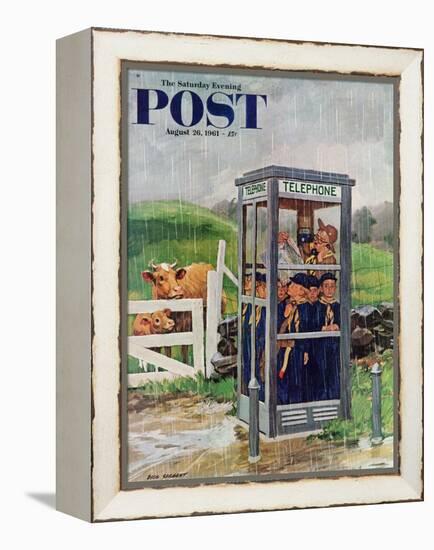 "Cub Scouts in Phone Booth," Saturday Evening Post Cover, August 26, 1961-Richard Sargent-Framed Premier Image Canvas