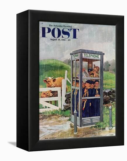 "Cub Scouts in Phone Booth," Saturday Evening Post Cover, August 26, 1961-Richard Sargent-Framed Premier Image Canvas