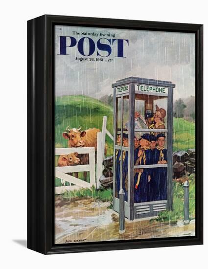 "Cub Scouts in Phone Booth," Saturday Evening Post Cover, August 26, 1961-Richard Sargent-Framed Premier Image Canvas