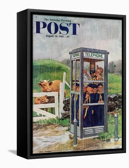 "Cub Scouts in Phone Booth," Saturday Evening Post Cover, August 26, 1961-Richard Sargent-Framed Premier Image Canvas