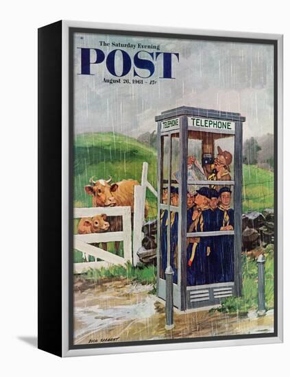 "Cub Scouts in Phone Booth," Saturday Evening Post Cover, August 26, 1961-Richard Sargent-Framed Premier Image Canvas