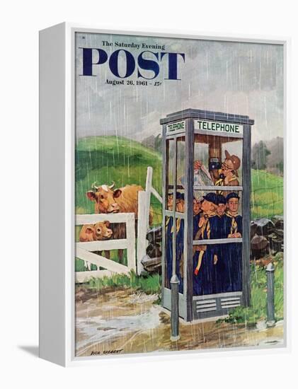 "Cub Scouts in Phone Booth," Saturday Evening Post Cover, August 26, 1961-Richard Sargent-Framed Premier Image Canvas