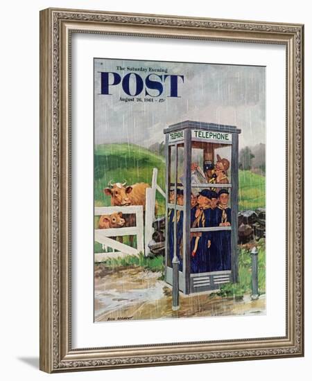 "Cub Scouts in Phone Booth," Saturday Evening Post Cover, August 26, 1961-Richard Sargent-Framed Premium Giclee Print