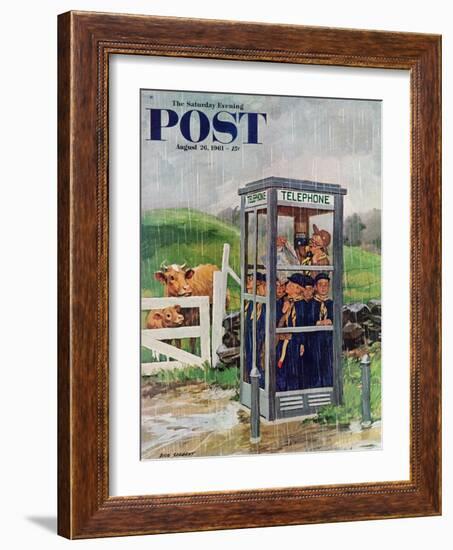 "Cub Scouts in Phone Booth," Saturday Evening Post Cover, August 26, 1961-Richard Sargent-Framed Premium Giclee Print