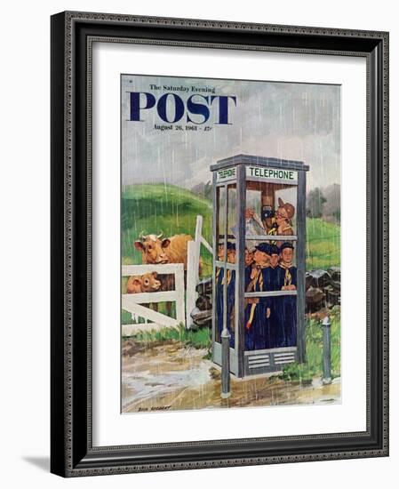 "Cub Scouts in Phone Booth," Saturday Evening Post Cover, August 26, 1961-Richard Sargent-Framed Premium Giclee Print