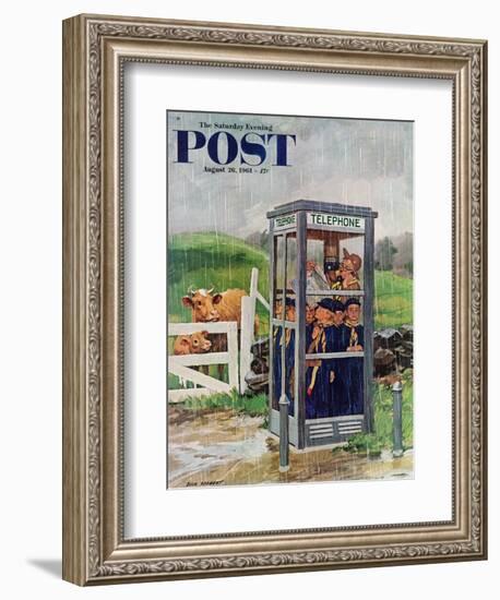 "Cub Scouts in Phone Booth," Saturday Evening Post Cover, August 26, 1961-Richard Sargent-Framed Giclee Print