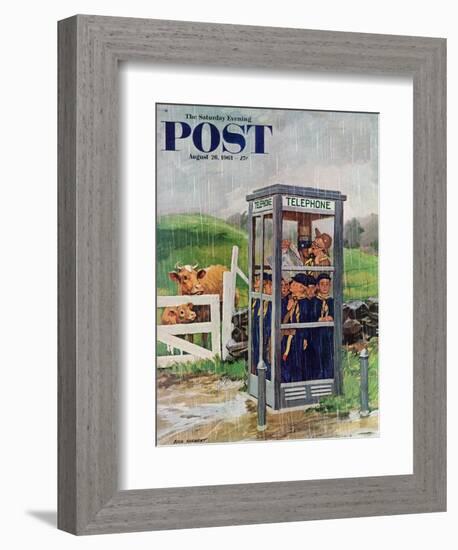 "Cub Scouts in Phone Booth," Saturday Evening Post Cover, August 26, 1961-Richard Sargent-Framed Giclee Print