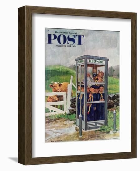 "Cub Scouts in Phone Booth," Saturday Evening Post Cover, August 26, 1961-Richard Sargent-Framed Giclee Print