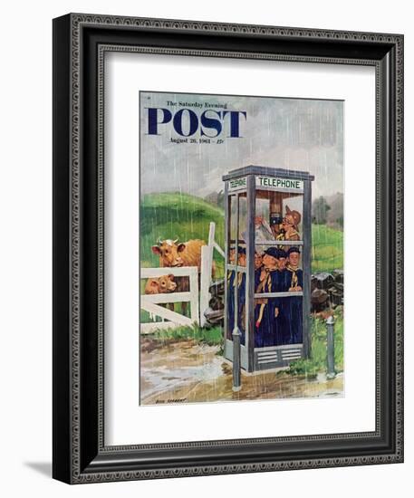 "Cub Scouts in Phone Booth," Saturday Evening Post Cover, August 26, 1961-Richard Sargent-Framed Giclee Print