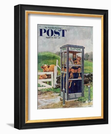 "Cub Scouts in Phone Booth," Saturday Evening Post Cover, August 26, 1961-Richard Sargent-Framed Giclee Print