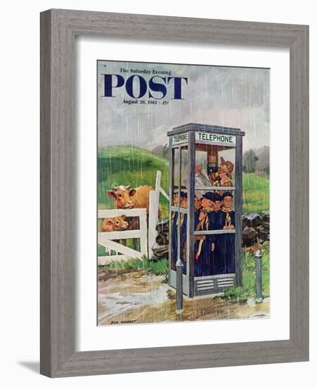 "Cub Scouts in Phone Booth," Saturday Evening Post Cover, August 26, 1961-Richard Sargent-Framed Giclee Print