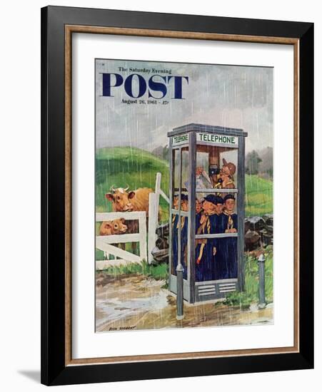 "Cub Scouts in Phone Booth," Saturday Evening Post Cover, August 26, 1961-Richard Sargent-Framed Giclee Print