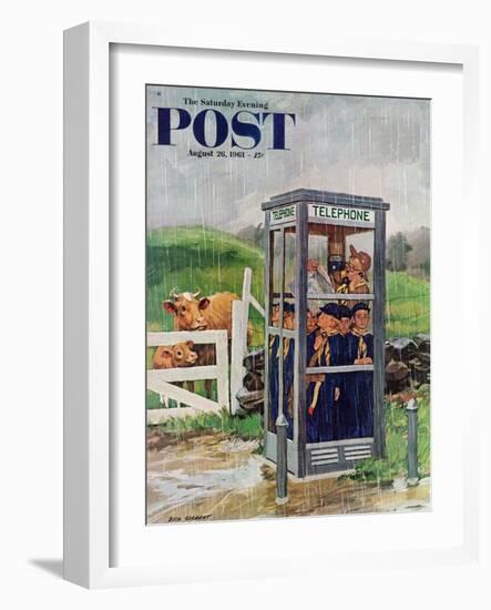 "Cub Scouts in Phone Booth," Saturday Evening Post Cover, August 26, 1961-Richard Sargent-Framed Giclee Print