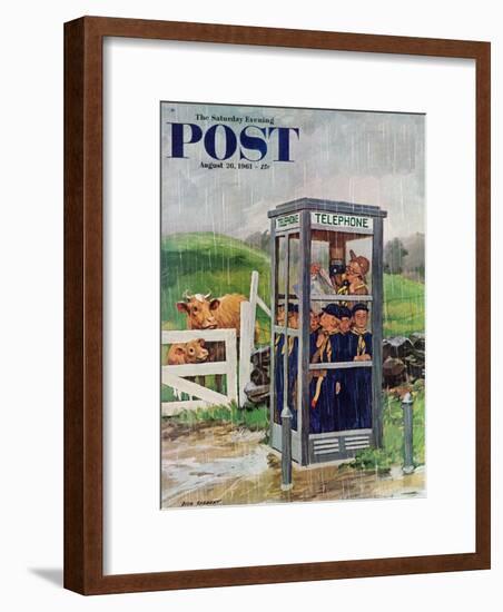 "Cub Scouts in Phone Booth," Saturday Evening Post Cover, August 26, 1961-Richard Sargent-Framed Giclee Print