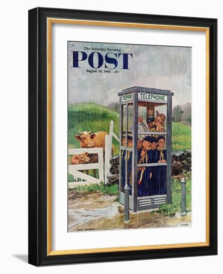 "Cub Scouts in Phone Booth," Saturday Evening Post Cover, August 26, 1961-Richard Sargent-Framed Giclee Print