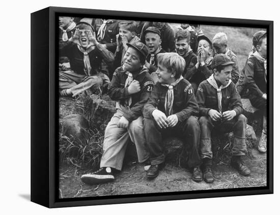 Cub Scouts Sitting around at Camp Out-null-Framed Premier Image Canvas