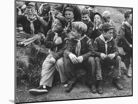 Cub Scouts Sitting around at Camp Out-null-Mounted Photographic Print