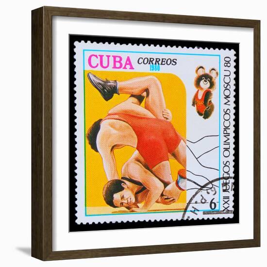 CUBA - CIRCA 1980: A Stamp Printed in Cuba, Devoted to Olympic G-maxim ibragimov-Framed Photographic Print