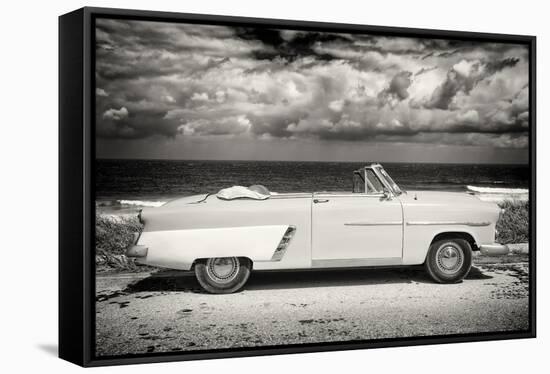 Cuba Fuerte Collection B&W - American Classic Car on the Beach II-Philippe Hugonnard-Framed Stretched Canvas