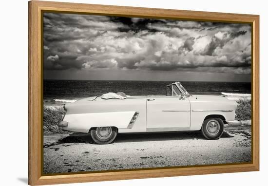 Cuba Fuerte Collection B&W - American Classic Car on the Beach II-Philippe Hugonnard-Framed Premier Image Canvas