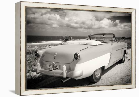 Cuba Fuerte Collection B&W - American Classic Car on the Beach III-Philippe Hugonnard-Framed Premier Image Canvas