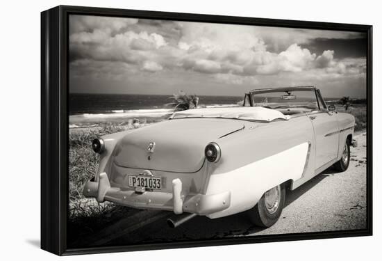 Cuba Fuerte Collection B&W - American Classic Car on the Beach III-Philippe Hugonnard-Framed Premier Image Canvas