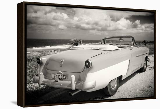 Cuba Fuerte Collection B&W - American Classic Car on the Beach III-Philippe Hugonnard-Framed Premier Image Canvas