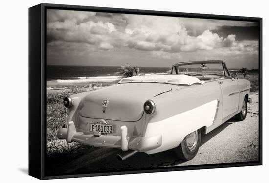 Cuba Fuerte Collection B&W - American Classic Car on the Beach III-Philippe Hugonnard-Framed Stretched Canvas