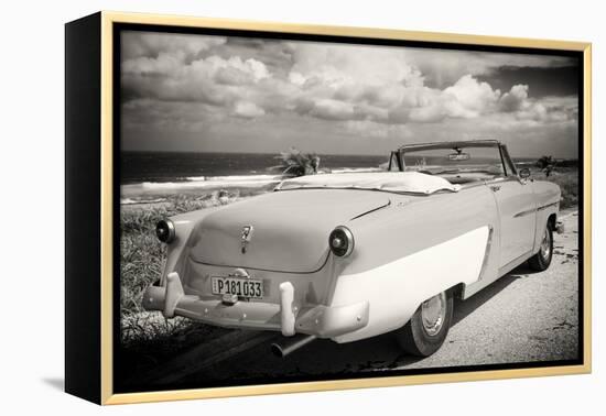 Cuba Fuerte Collection B&W - American Classic Car on the Beach III-Philippe Hugonnard-Framed Premier Image Canvas
